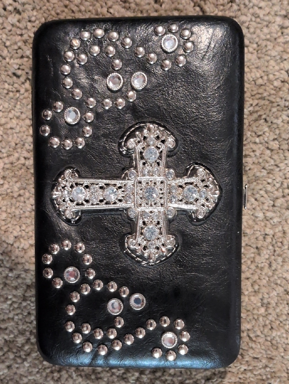 Rhinestone Cross Black Wallet Clutch